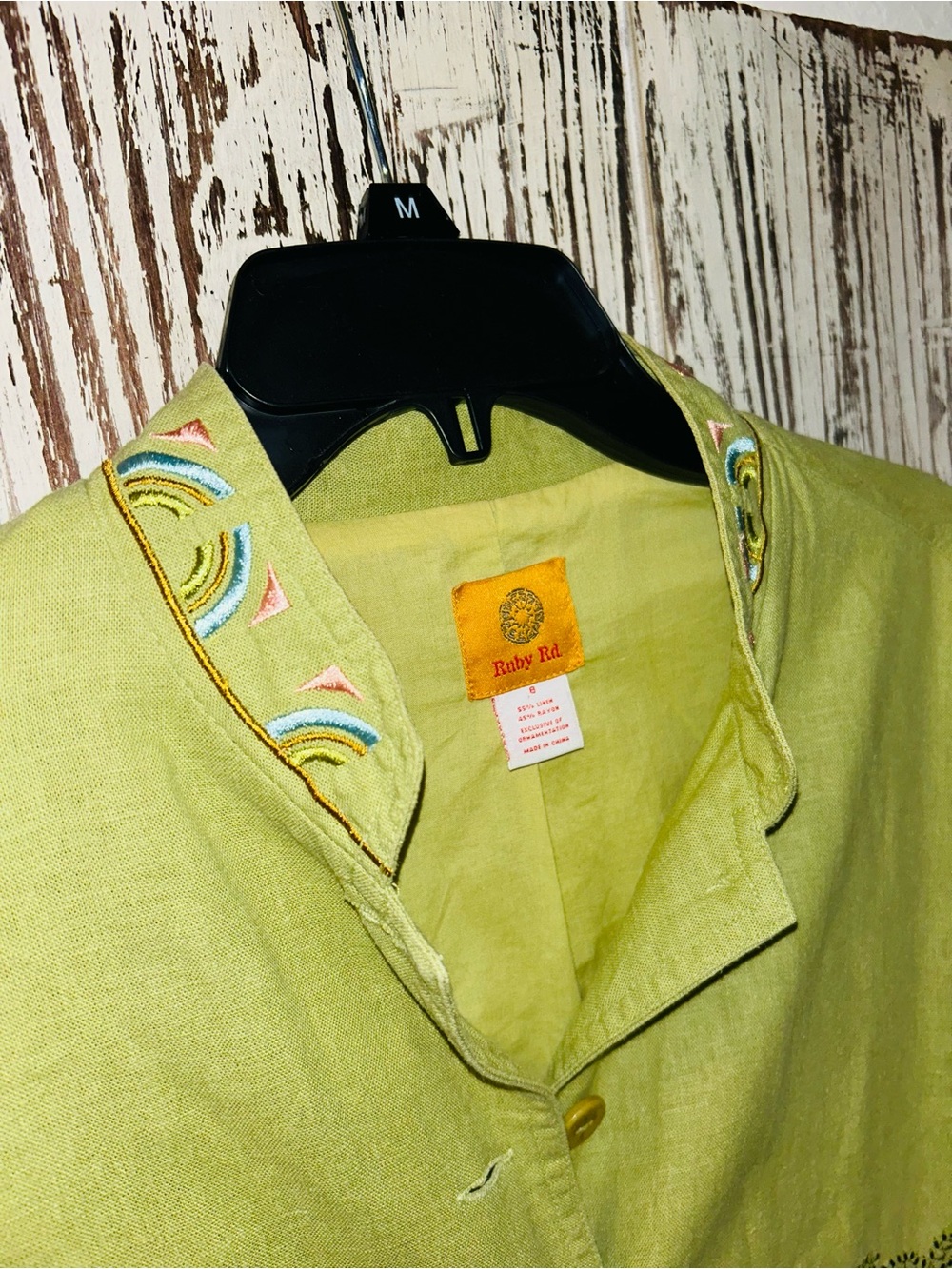 Ruby Rd. Vintage Lime Green Linen Blend Jacket with Beachy Embroidery - Picture 3 of 13